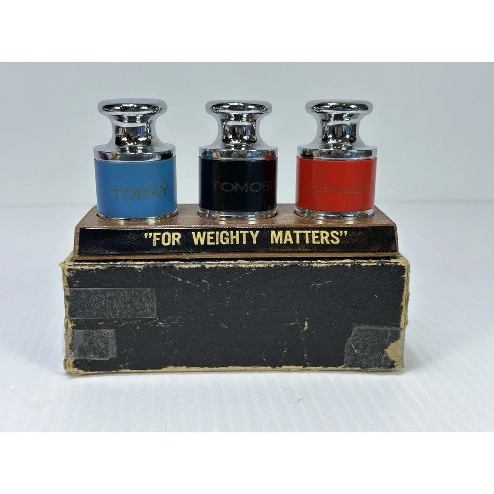 VTG For Weighty Matters Desk Paperweight Set Urgent Today Tomorrow Original Box